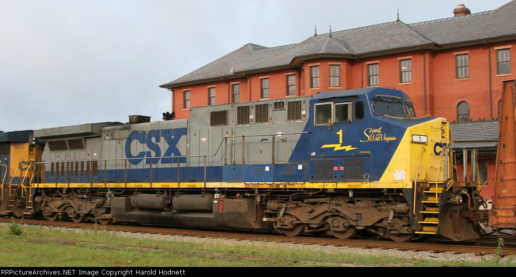 CSX 1 passes the station